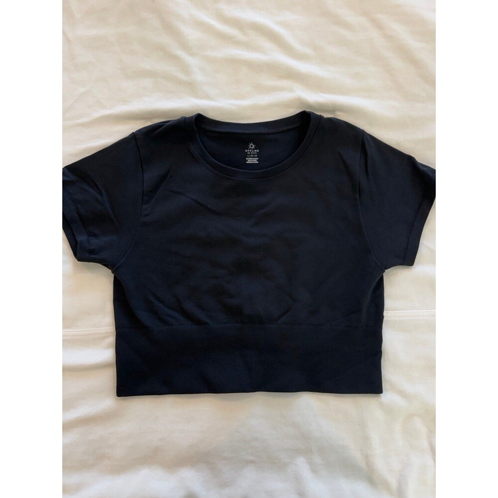 OFFLINE by Aerie Black Cropped Short Sleeve Top large